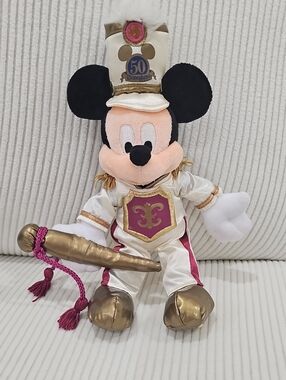 Disneyland 50th Anniversary Mickey Mouse Plush in White, Gold & Pink